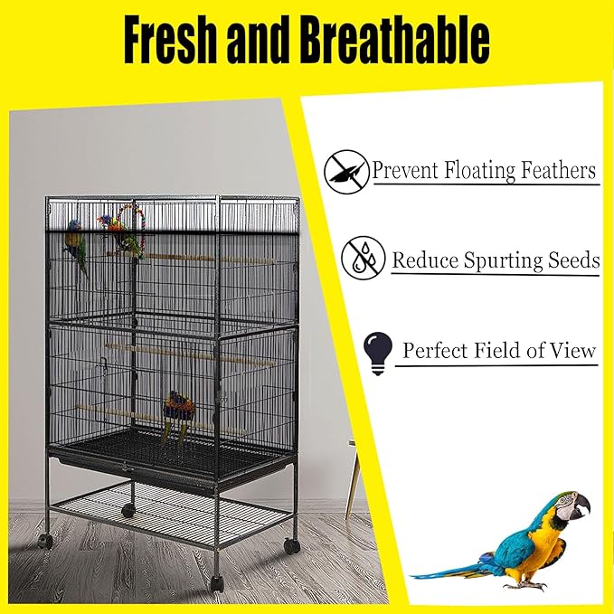 Bird Cage Seed Catcher Large Bird Cage Cover 118 * 31 inches Adjustable Net Cover,Black Nylon Mesh Birdcage Skirt Guard for Parrot Macaw Round Square Cages (1, Black, 118 * 31 inches)