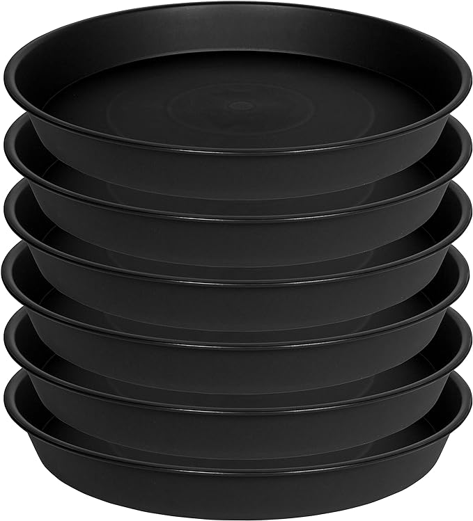 2 Pack of 10 inch Plant Saucer Gray, Heavy Duty Plastic Plant Saucer 10 inch Round, Durable Plant Tray for Pots, Plant Saucers for Indoors, Plant Trays for Planter 9"/10" (10", Black)