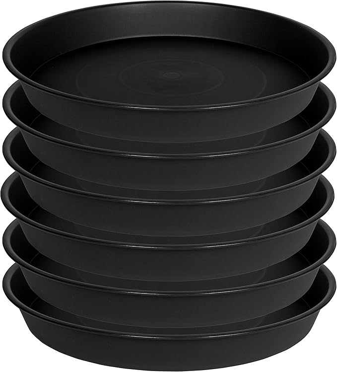 2 Pack of 8 inch Plant Saucer Clear, Heavy Duty Plastic Plant Water Tray 8 inch Round, Flower Plant Saucers for Indoors No Holes, Plant Dishes Saucer for Planter 7"/8" (8", Black)