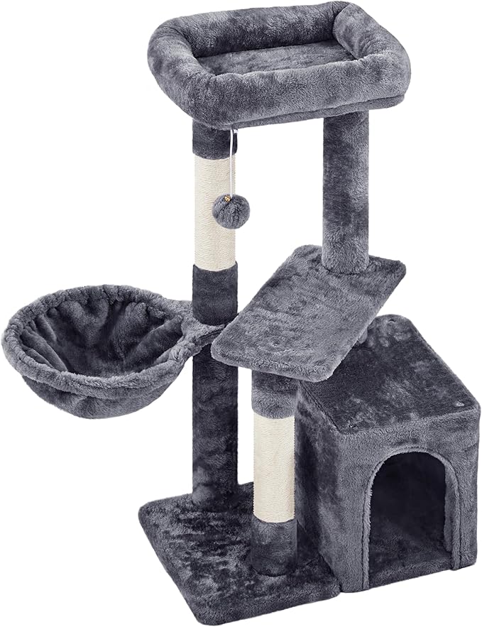 Topeakmart Cat Tree Cat Tower for Indoor Cats, 34.5in Cute Cat Tree Activity Center with Condo & Scratching Post, Multi-Level Cat Climbing Tower Play House w/Large Perch, Platform, Basket for Kitten