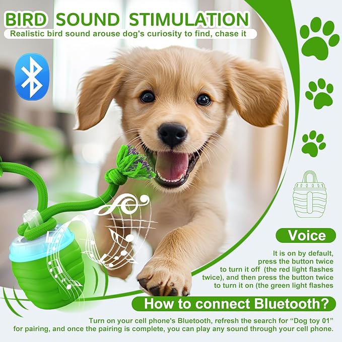 Interactive Dog Toy, [Newly Upgraded] Motion Activated Rolling Squeaky Ball for Medium/Large Dogs, Automatic Moving Dogs Ball for Boredom, USB Rechargeable(Green)
