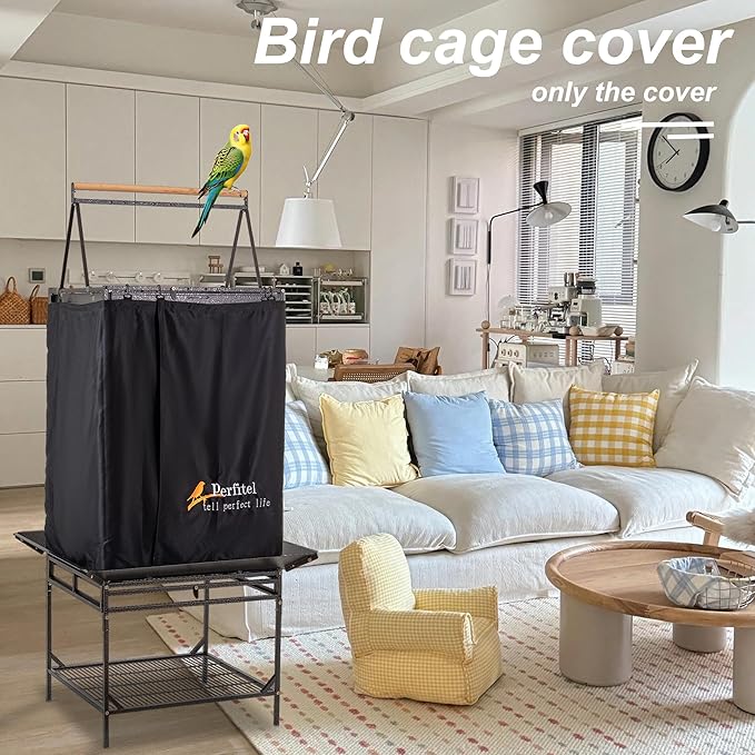 Bird Cage Cover(Black) Good Night Birdcage Cover Black-Out Birdcage Cover Durable Breathable Washable Material… (61 inch)