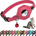 Breakaway Airtag Cat Collar with Removable Bell - Leather Pet Collar with Apple Air Tag Holder - Adjustable GPS Collars for Girl Boy Cats Kitten Puppy - Lightweight, Cute and Comfortable (Pink)