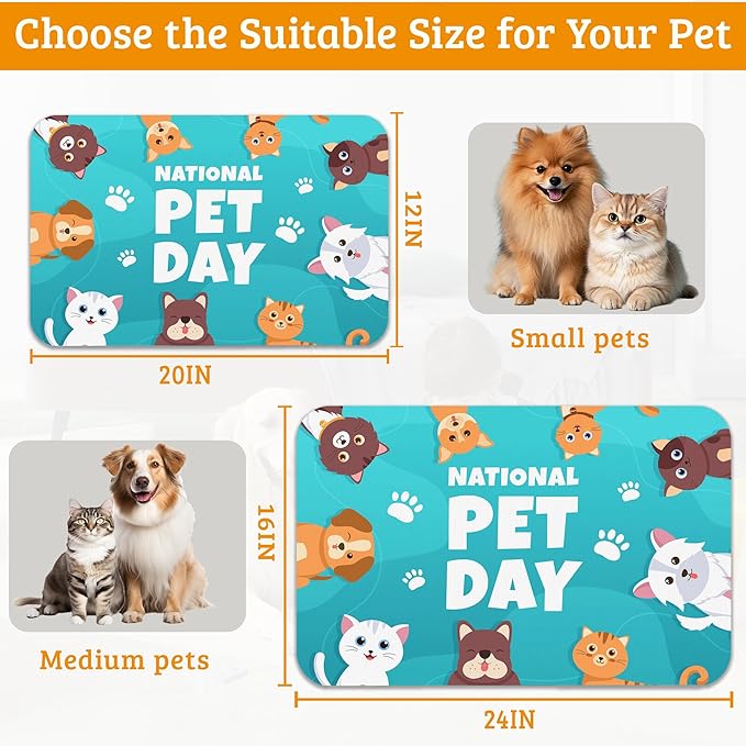 Pet Dog Cat Food Mat,Animal Paws Absorbent Waterproof Placemat for Food and Water Non Slip Rubber Backing Durable Feeding Pad for Clean Floors 12" x 20"