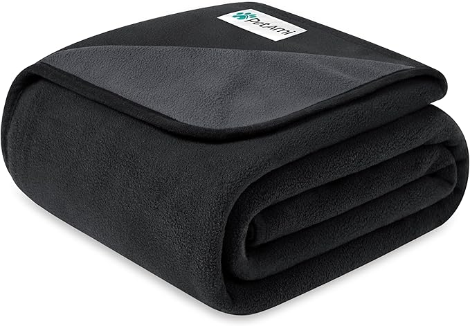 PetAmi Waterproof Dog Blanket for Medium Large Pets Dogs Cats, Pet Couch Cover Protector for Furniture, Reversible Washable Soft Fleece Cat Blanket for Bed Couch Sofa, 40x60 (Black/Gray)