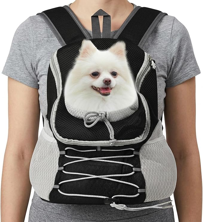 Dog Carrier Backpack for Small Dogs｜Pet Travel Shoulders Bag - Puppy Holder for Chest-Front Dog Baby Carring Ventilated for Hiking & Camping, Black Grey, L