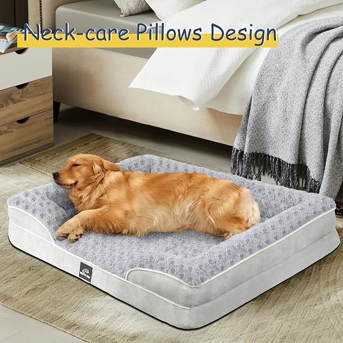 Orthopedic Dog Bed for Large Medium Sized, Washable Memory Foam Large Dog Bed, Medium Pet Sofa with Removable Cover, Washable Waterproof Pet Couch Beds(Grey, L)
