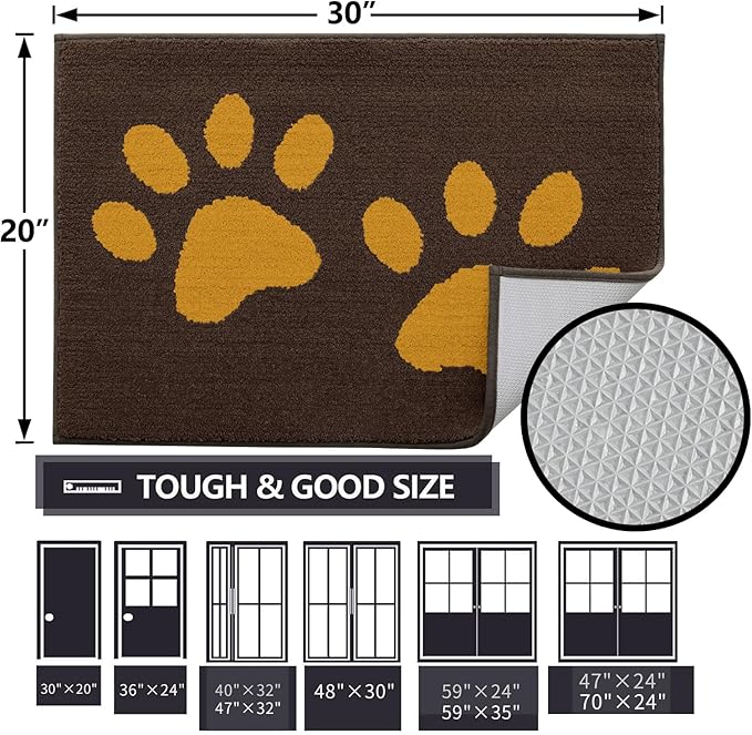 Buganda Dog Door Mat for Muddy Paws, Absorbent Dirt Trapper Washable Indoor Doormats, Non Slip Low-Profile Mud Mat for Dogs, Front Entrance Doormat for Inside Floor (30x20 Inches, Coffee)