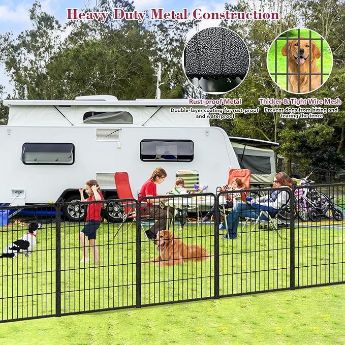 Dog Playpen Outdoor Dog Fence for Yard, 32inch 24 Panels Dog Pens Outside Anti-Rust Pet Playpen Exercise Pen with Lock for Large Medium Pets, Portable Pet Fence for Yard RV Camping