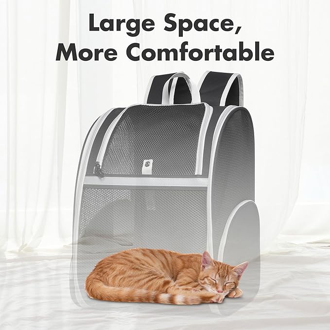 Pet Backpack Carrier, Large Cat Carrier Backpack Up to 20 Lbs with Breathable Mesh, for Medium Large Cats or Small Dogs, Travel Hiking Camping Backpack (Black-XL)