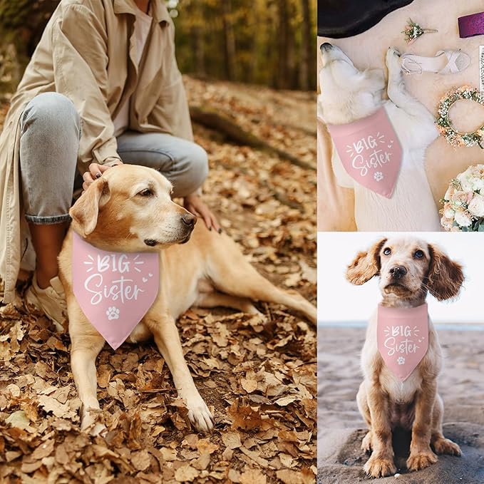 Big Sister Dog Bandana Pregnancy Announcement Gender Reveal Baby Announcement Photo Props Dog Scarf Accessories Girl Pink Pet Bandanas for Large Medium Small Dogs