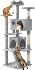 Yaheetech 62in Cat Tree Cat Tower for Indoor Kitty, Pet Furniture w/Double Condo, Scratching Posts, Multiple Platforms and Balls for Kittens, Light Gray
