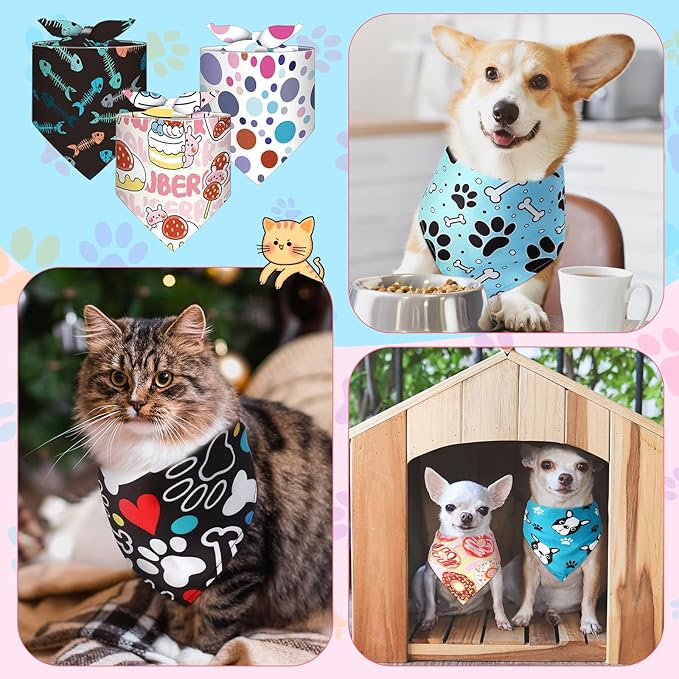 Amylove 120 Pcs St. Patrick's Day Dog Bandanas Bulk Holiday Triangle Dog Pack Puppy Kerchief Bandana Adjustable Spring Pet Scarf for Pet Cat Costume Accessories Decor(Cartoon)