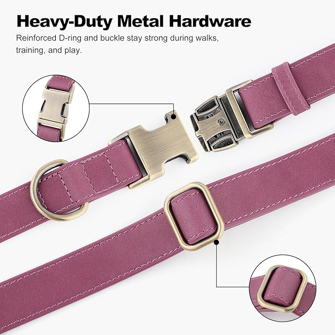 Plutus Pet Genuine Leather Dog Collar – Adjustable Pet Collar with Quick Release Metal Buckle, Soft Real Leather for Small Medium Large Dogs, Heavy Duty & Skin-Friendly (Purple, XS)