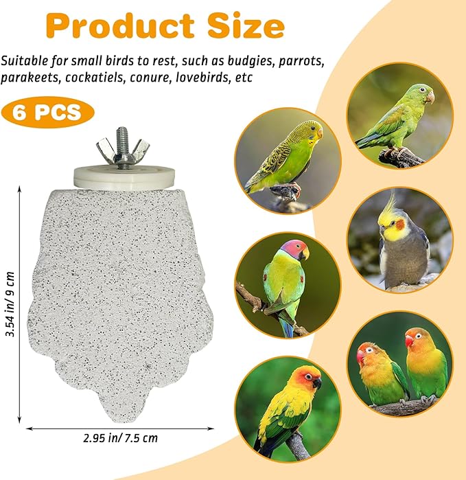 PINVNBY 6 PCS Bird Perch Parrot Beak Grinding Stone Calcium Mineral Parrot Perch Foot Claws Trimmer Chewing Toy Bird Cage Accessories for Small Medium Budgie Cockatiel Conure Lovebird (Grape)