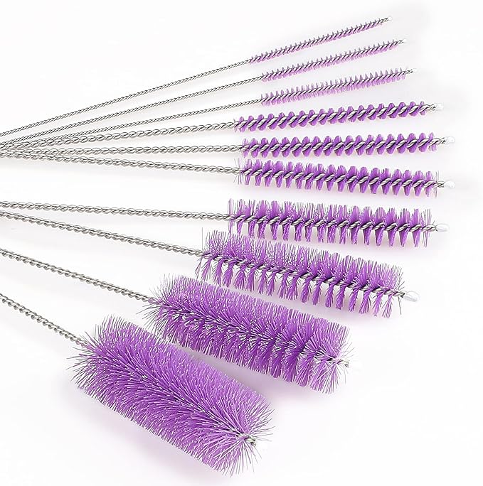CiaraQ Bottle Cleaning Brushes, 8 Inch Nylon Tube Brush Set, Cleaner for Narrow Neck Bottles Cups with Hook, Set of 10pcs.