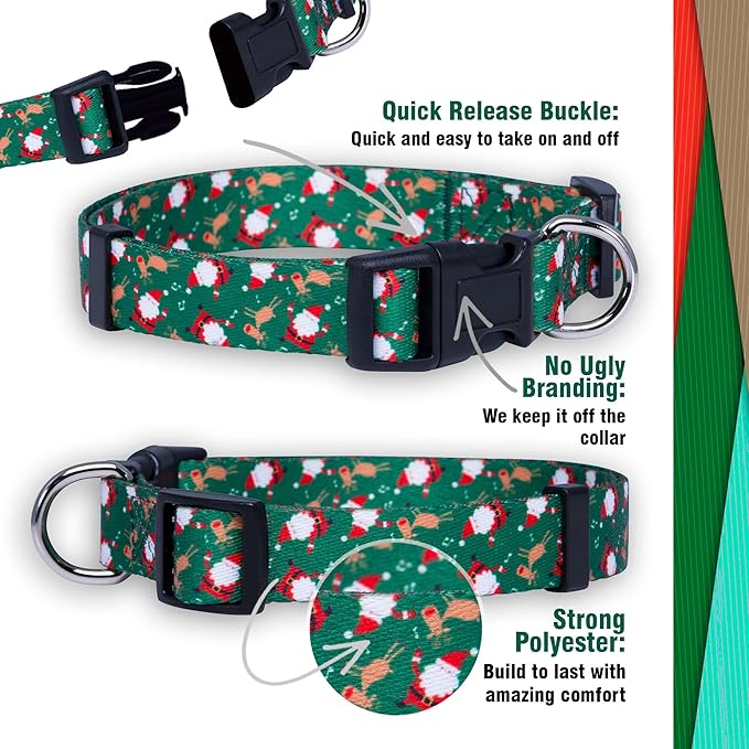 Native Pup Christmas Dog Collar- Winter Holiday Collars for Pets- Xmas Gift for Puppy- Santa, Reindeer, Snowman, Candy Cane, Red Green- Girl Boy- Small, Medium, Large Breeds (Santa & Reindeer, Medium)