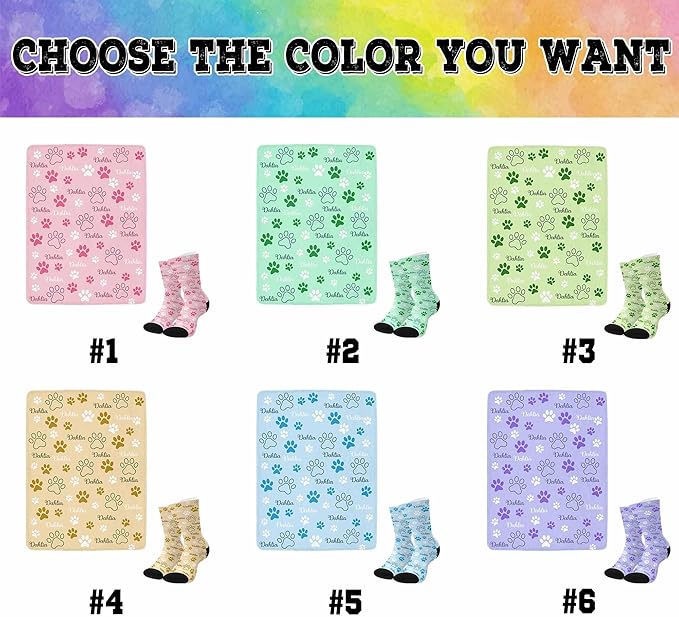 Personalized Paw Print Dog Blanket with Pet Name Face-Custom Puppy Blankets with Picture for Dogs-Customized Dog Memorial Throw Fleece Blanket-Loss of Pets Supplies Sympathy Gift for Bed Sofa Travel