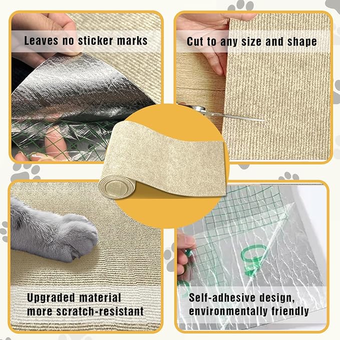 Cat Scratch Mat, 3PCS 39.4"x11.9" DIY Trimmable Self-Adhesive Cats Scratching Mat, Couch Protector from Cats Claw, Cat Scratch Furniture Protector Or Couch Protector (Beige)