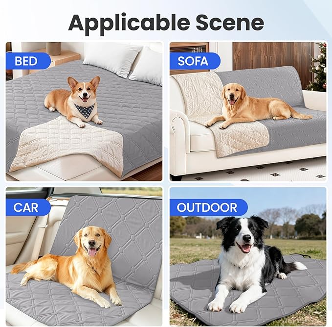 Waterproof Dog Bed Cover Pet Blanket, Soft Couch Cover for Dogs Washable, Non-Slip Dog Blanket Protect Furniture Couch Sofa Car for Puppy Large Dogs Cat (30x53 Inch, Light Grey)