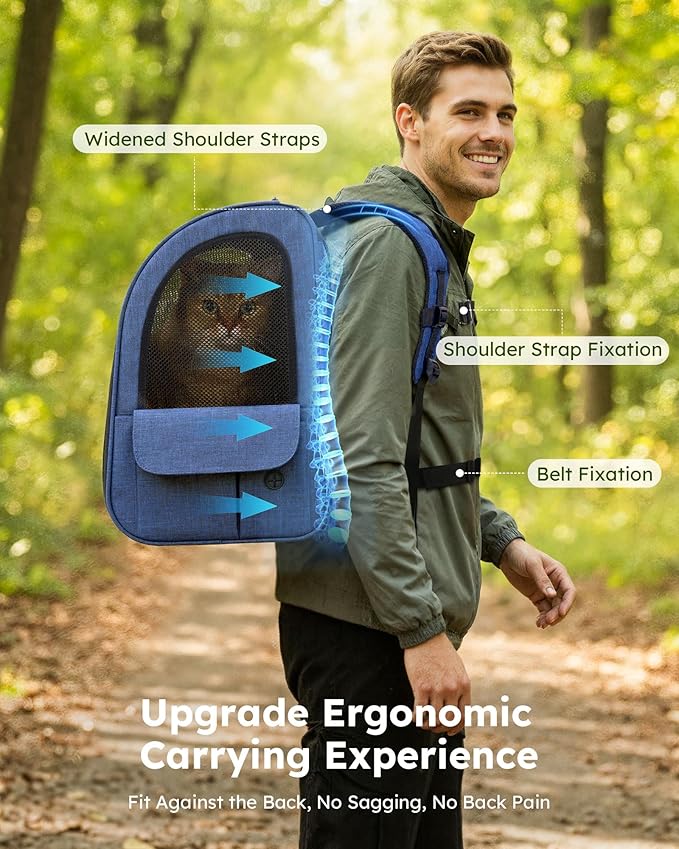 Pecute Cat Backpack Carrier Expandable, Pet Backpack for Cats & Small Dogs Up to 11lbs, with 4-Side Breathable Mesh, Multi-Entry & Lockable Zippers for Travel, Hiking, Camping - Hands Free, Blue