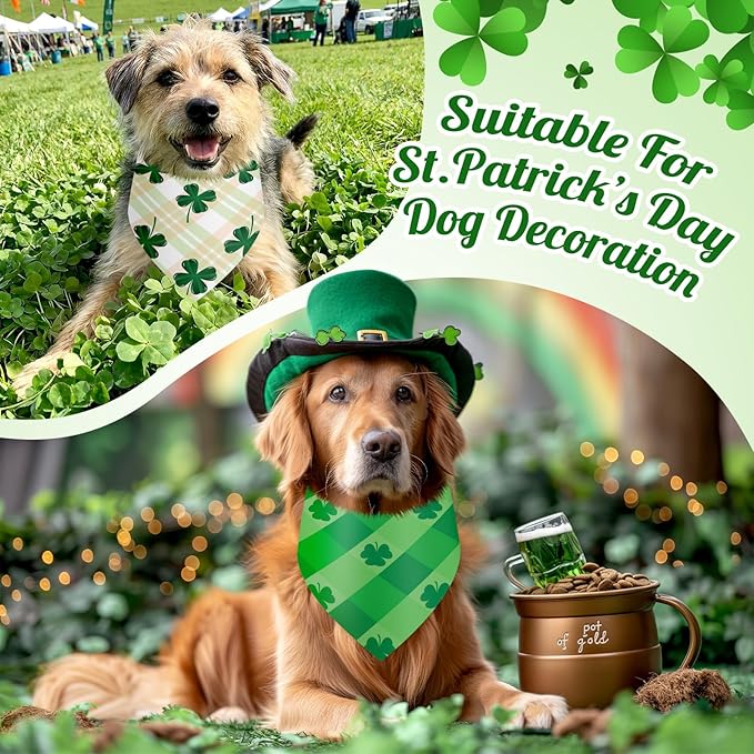 Weewooday 50 Pcs St Patricks Day Bandanas Bulk for Dogs Adjustable Irish Shamrocks Clover Green Plaid Triangle Soft Bibs Puppy Bandana for Small Medium Large Cat Pet Costume(31.5 x 21.7 X21.7 Inch)