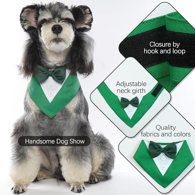 FUAMEY Dog Tuxedo St.Patrick's for Small Dogs,Dog Formal Suit Dogs Attire Pet Bow Tie Puppy Party Costumes Cat Tux Outfits Pets Bandana Cosplay Adjustable Bowties St.Patrick's Day Green S