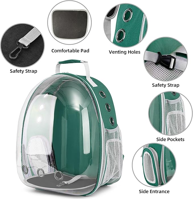 Pet Backpack Carrier,Bubble Backpack Cat Carrier,Pets and Small Dogs,Space Capsule Pet Carrier for Traveling, Walking, Hiking and Outdoor Activities (Dark Green)