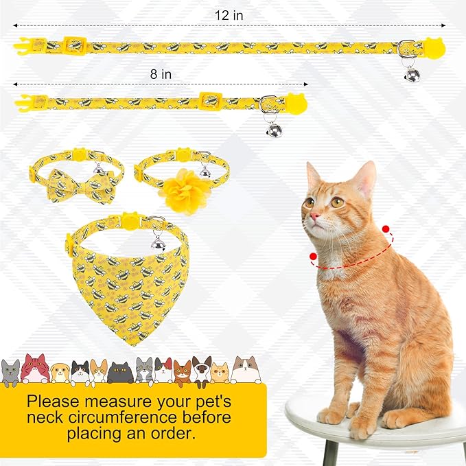Breakaway Cat Collars with Bell & Cute Pendants - 3 Pack Adjustable Safety Kitten Collars - Decoration for Girl Boy Cats Puppy and Small Pets (Style C - Bee)