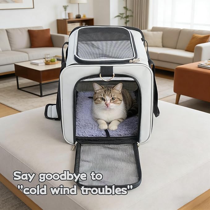 YUNIQUE Soft-Sided Cat & Dog Carrier for Pets Up to 15 Lbs, Airline Approved Collapsible Travel Puppy Carrier with Lightweight Fabric Design (lightgrey)