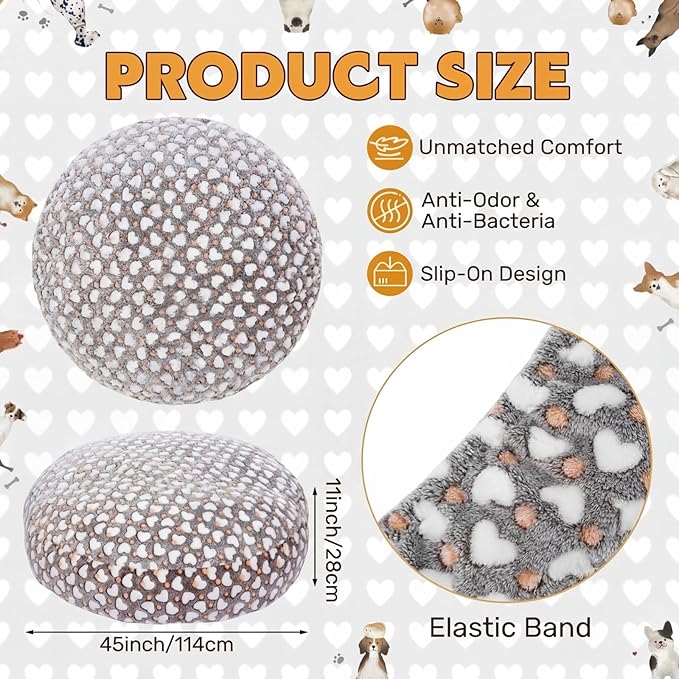 Youyole Large Washable Round Dog Bed Cover Replacement Waterproof 45 x 45 x 11 in Round Donut Bed Cover for Dog Soft Gray Pet Beds Protector Sheet with Lovely Heart Print for Donut Beds & Pet Couch