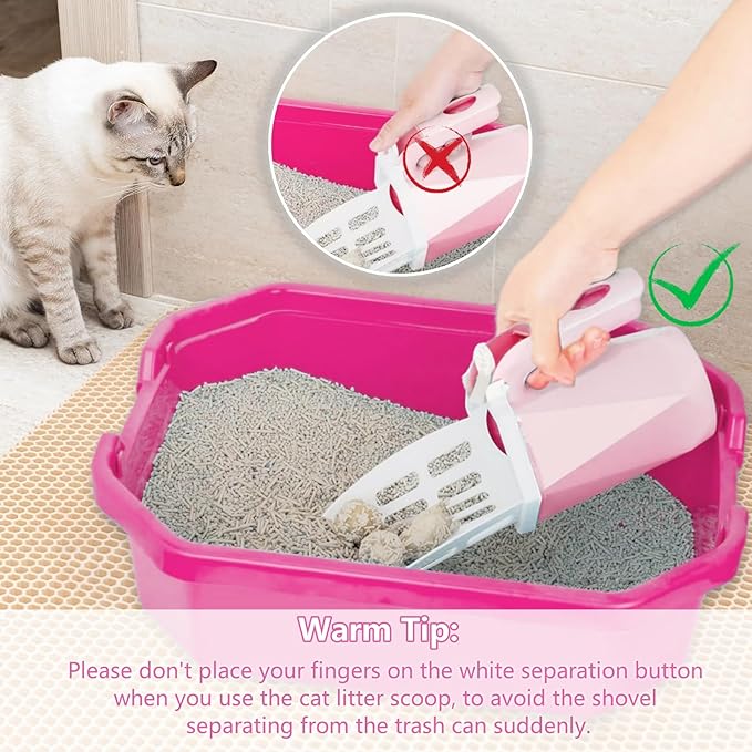 Cat Litter Scoop, Cat Litter Scooper with Holder and 150 Cat Poop Bags for Litter Box: Removable Litter Sifter Shovel and Large Capacity Trash Can, Portable Kitty Poop Scooper Built in Bags (Pink)