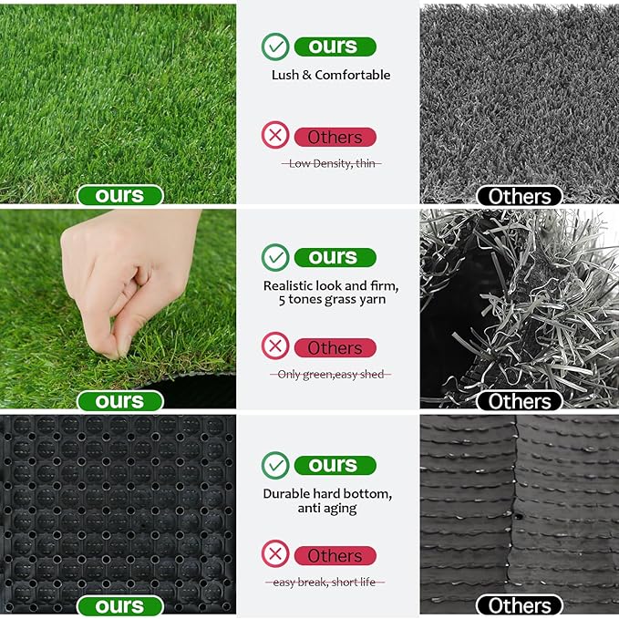 XLX TURF Interlocking Fake Grass Tiles for Dogs Potty - Pets Friendly Artificial Grass for Dog Kennel Outdoor Patio Balcony & Home Decor - 12"x12" 12 Pack