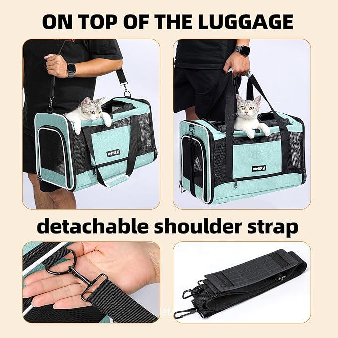 Cat Carrier Soft-Sided Travel Bag for Medium to Large Cats Over 15lbs, Small Dog Carrier Crate Top Entry Breathable Mesh Puppy 12 Pounds, Pet Rabbit Carrying Cage Kennel Collapsible Teal