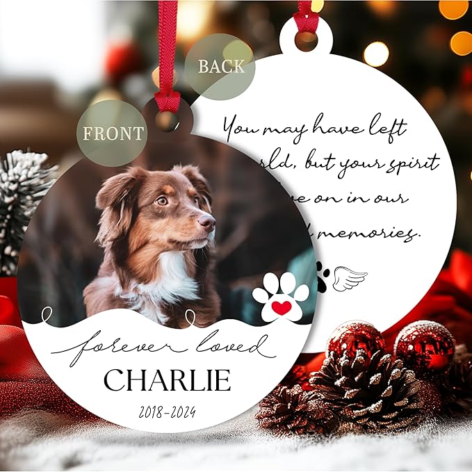 Customized Christmas Pet Photo Ornament with Text - Personalized Dog, Cat Sympathy Keepsake, Memorial Gifts - Acrylic & White Home, Christmas Tree Decoration Accessories
