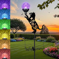 Cat Solar Lights Outdoor Garden Decor,40” Black Cat Stake with Color Changing Crackle Glass Ball Light,Metal Cat Silhouette Welcome Sign for Yard,Lawn,Pathway,Patio,Unique Gift Ideas