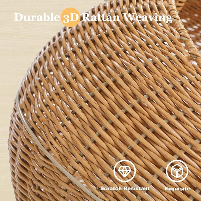 PAWZ Road Modern Cat Tree 46” Cat Dinosaur Tower with Scratching Post, Large Rattan Cats House in 18” Diameter, Wicker Cats Bed with Removable Mat