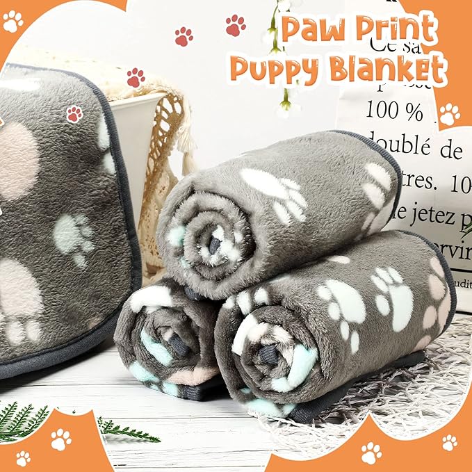 Tatuo 4 Pcs Dog Blanket for Pet Cat Blankets Indoor Puppy Teething Stuff Toys Paw Print Fleece Soft Blanket Sleep Mat for Guinea Pig Cage(Dark Gray,X-Large(41 x 30 Inch),Square)