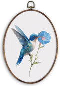 DILSJ Blue Hummingbird Floral Oval Wall Art Decor, Bird Hummingbird Canvas Wall Art Framed, Rustic Farmhouse Bird Flower Hanging Decorations for Home Living Room Bedroom, 11x8.5 Inch