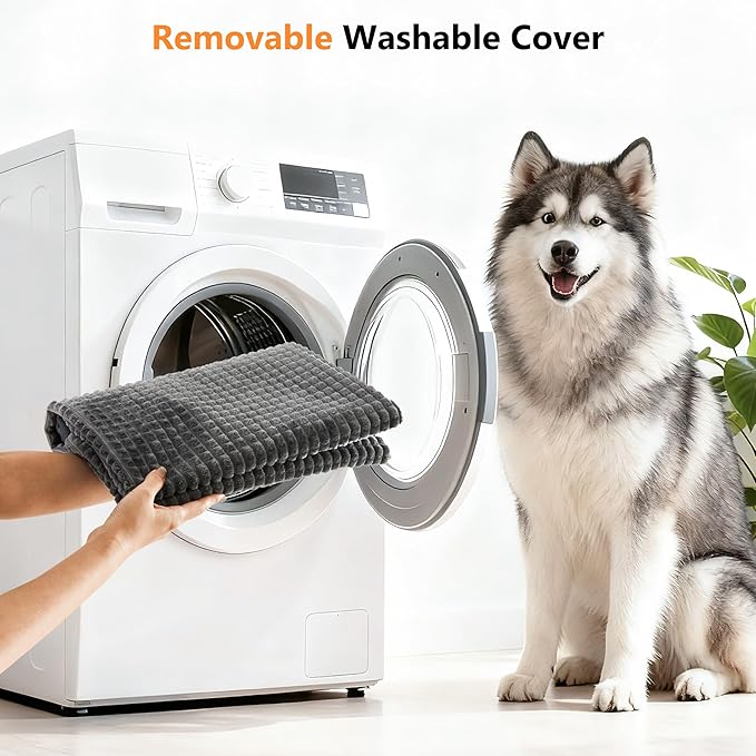 KISYYO Orthopedic Dog Beds for Extra Large Dogs with Removable Washable Cover and Removable Pillow for Crate,Waterproof Extra Large Dogs Mat, Grey, 29x20