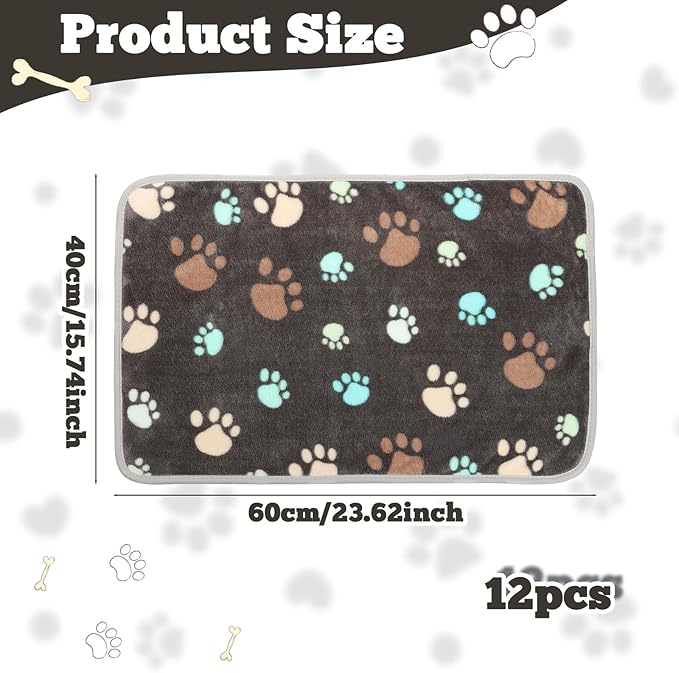12 Pcs Small Dog Blanket Fleece Puppy Blankets Washable Pet Blankets for Cats Soft Flannel Paw Printed Throw for Guinea Pig Indoor Kittens Doggie (23 X 16 Inch,Dark Gray)