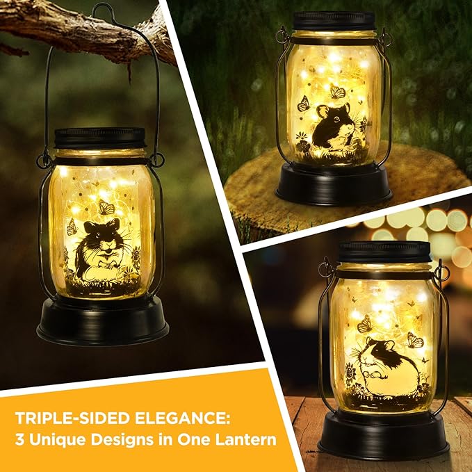 kyoryuger Hamster Gifts for Women/Men Hamster Solar Lanterns Mom Birthday Present Lantern Pet Loss Pet Memorial Lights Solar Garden Decoration Outside for Yard, Patio,Backyard,Porch Torche