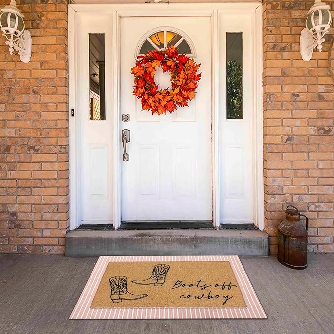 Tinideya 2 Pcs Door Mat Welcome Non Slip Coir Mats Floor Layering Doormats Seasonal for Front Porch Entryway Decor(Cowboy)