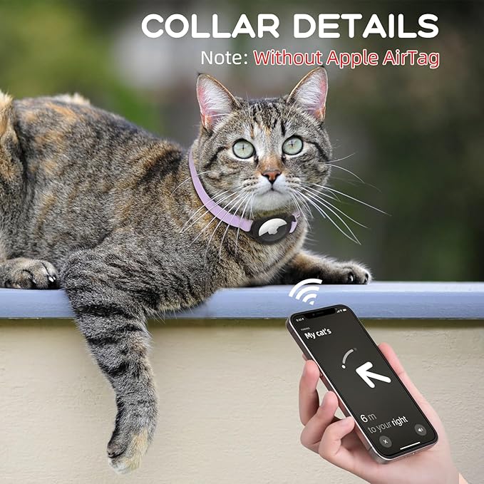 AirTag Cat Collars, Stretchy Collar with Apple AirTag Holder and Bell, Breakaway Ultra Design Elastic GPS Tracking Collars for Cats and Puppies, (7.5-12.5 Inch), Purple