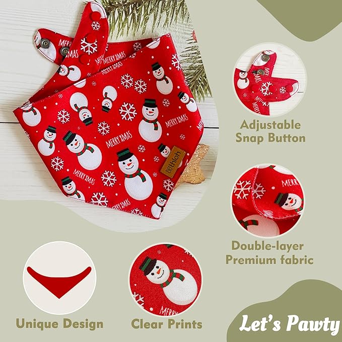Christmas Dog Bandanas with Snap Button - 2 Pack Reversible Santa Claus Dog Scarf for Boy & Girl, Dog, Christmas Tree Holiday Bandana for Small Dogs (Small)
