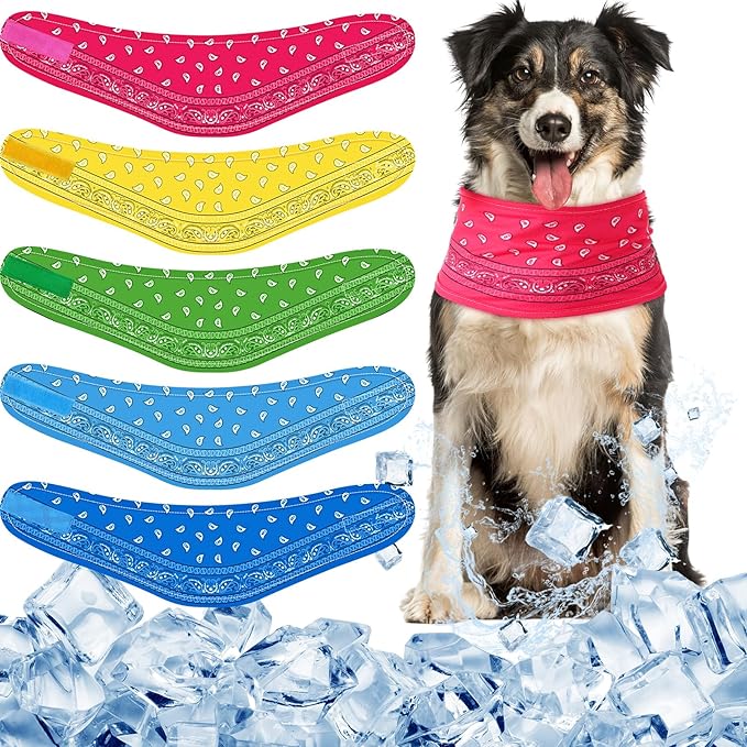 Talltalk 5 Pieces Dog Cooling Bandanas Neck Wraps Ice Scarf Pet Dog Cooling Collar Hunting Training Hiking Camping Accessories for Summer(Paisley,L)