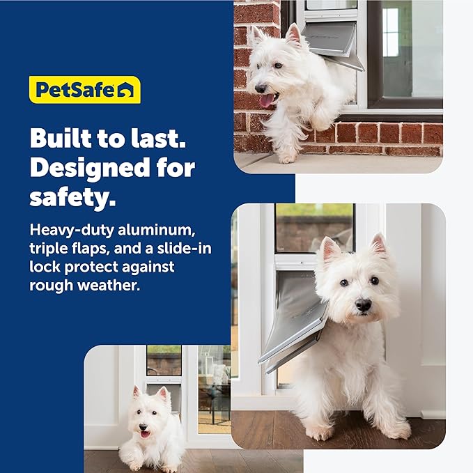 PetSafe Extreme Weather Sliding Glass Pet Door - Energy Efficient Entry for Dogs & Cats - Triple Flap with Magnetic Seal - Durable Aluminum Frame - Easy Install - Mediume