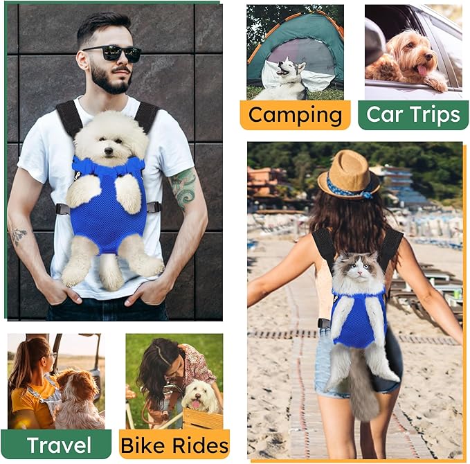 Pet Carrier Backpack, Hands-Free Adjustable Dog Front Carrier Legs Out & Easy-Fit Dog Backpack Carrier for Hiking Camping Traveling Cycling for Small Dogs and Rabbits (Large, Blue)