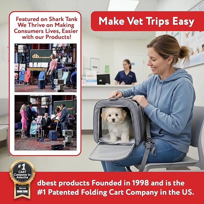 dbest Products Pet Smart Cart Sport, Soft Sided Collapsible Cat Carrier Airline Approved with Mesh Panels and Easy Side/Top Loading, Grey