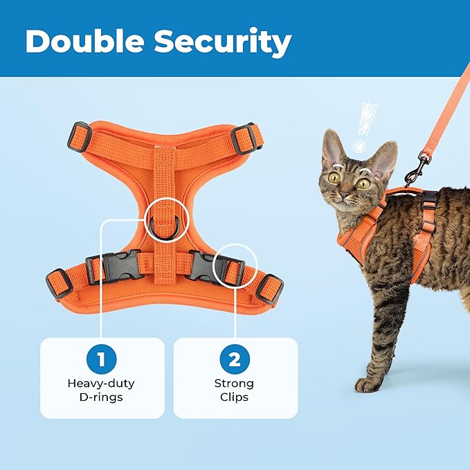 Voyager Escape-Proof Step-in Lock Cat Harness & 5ft Neoprene-Handle Leash Set All-Weather Mesh with Reflective Stitching for Small to Large Cats by Best Pet Supplies, Orange (327), XXXS
